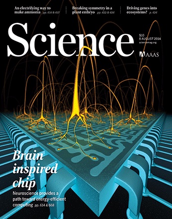 Cover of Science, August 2014, featuring the TrueNorth chip